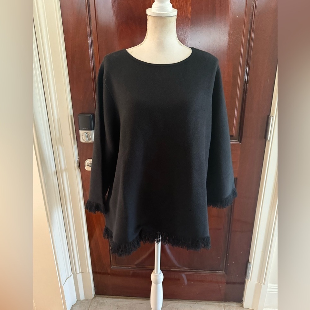 Joan Rivers ladies, long sleeve crewneck black sweater with fringe NWOT XL. - Picture 3 of 12